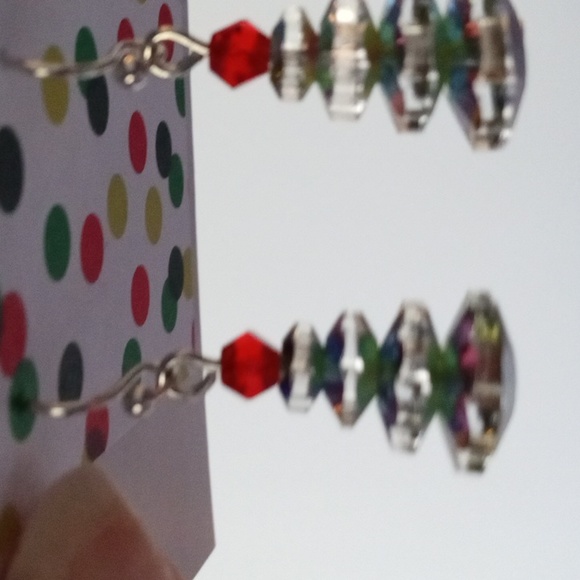 Handmade Crystal prism dangle Christmas Tree earrings - Picture 2 of 4